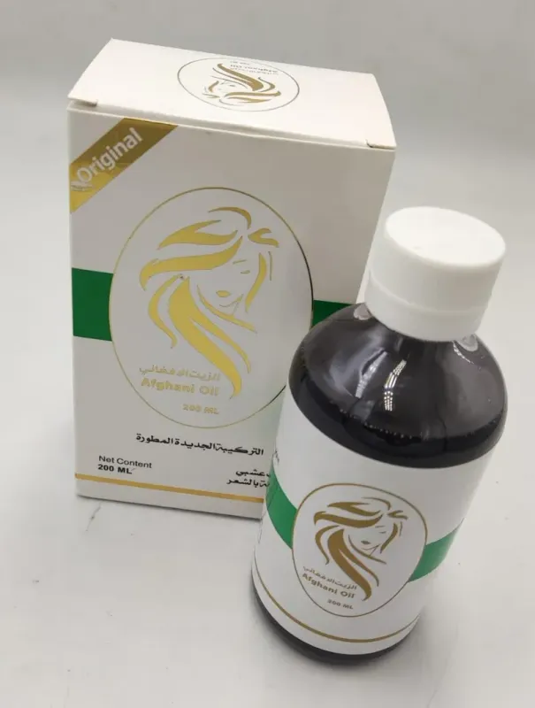 زيت للشعر Afghani Oil عشبي 200 مل بلقطة قريبة للعلبة والقارورة