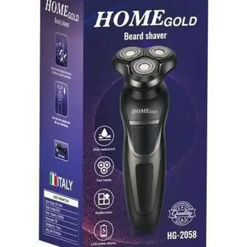 ماكينة حلاقة دوارة بثلاثة رؤوس HOME GOLD HG-2058 — جاف ورطب وشاشة LCD