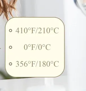 درجات حرارة مكواة التمويج 180 و210 درجة مئوية ووضع الإيقاف