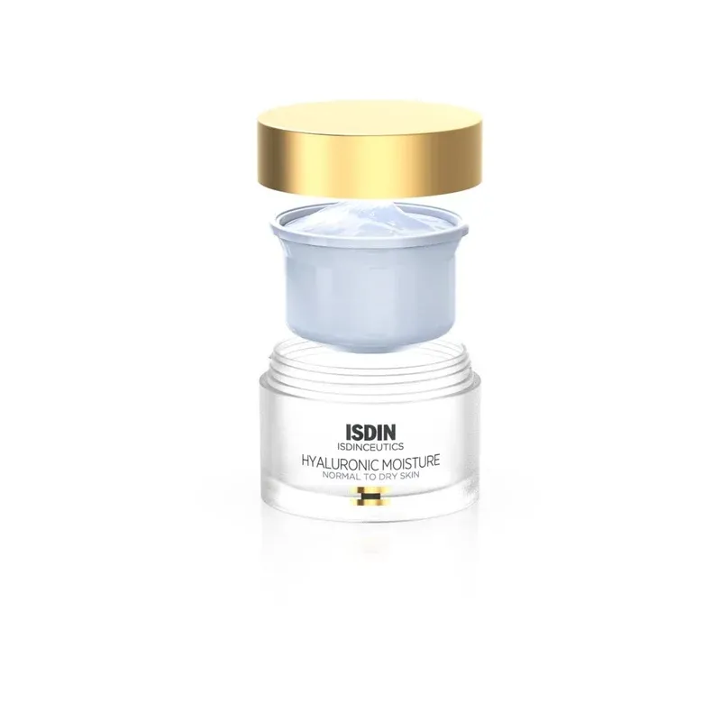 مرطب ISDIN Hyaluronic Moisture مفكّكاً: غطاء ووعاء وبرطمان