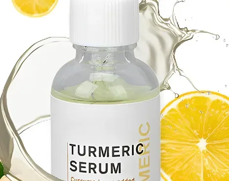ملصق سيروم الكركم مكتوب عليه TURMERIC SERUM